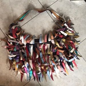 7 CHI Multi Color Leather Fringe LRG Shoulder Bag